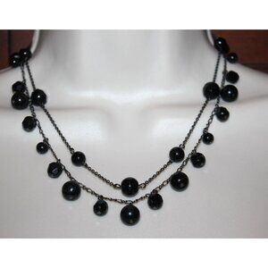 Express Jet Black Glass Bead Dual Strand Necklace Vintage Y2K Deadstock